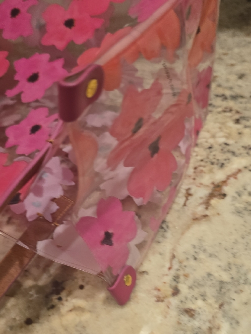 Beautiful Dooney And Bourke Pink Floral Clear Shopper with Leather Handles - Picture 9 of 16